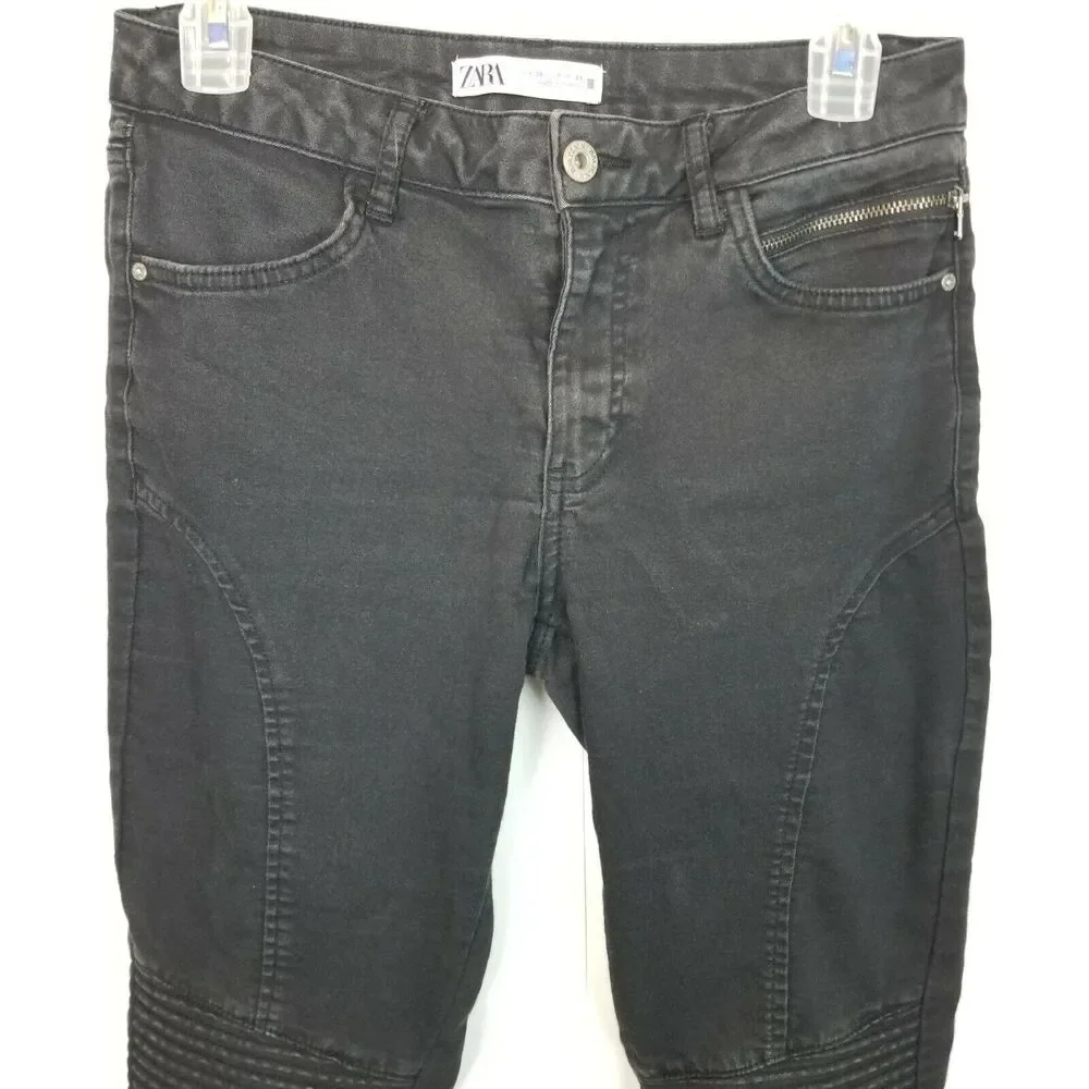 Zara Womens Moto Skinny Jeans Size S Biker Rocker Black Moto Casual Minimalist